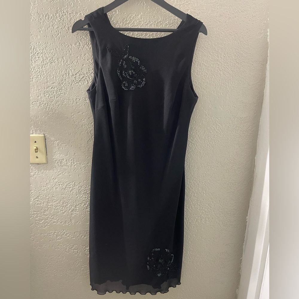Robbie Bee VTG Black Beaded Cocktail Sleeveless Dress w/Elegant Design‎ Size 12